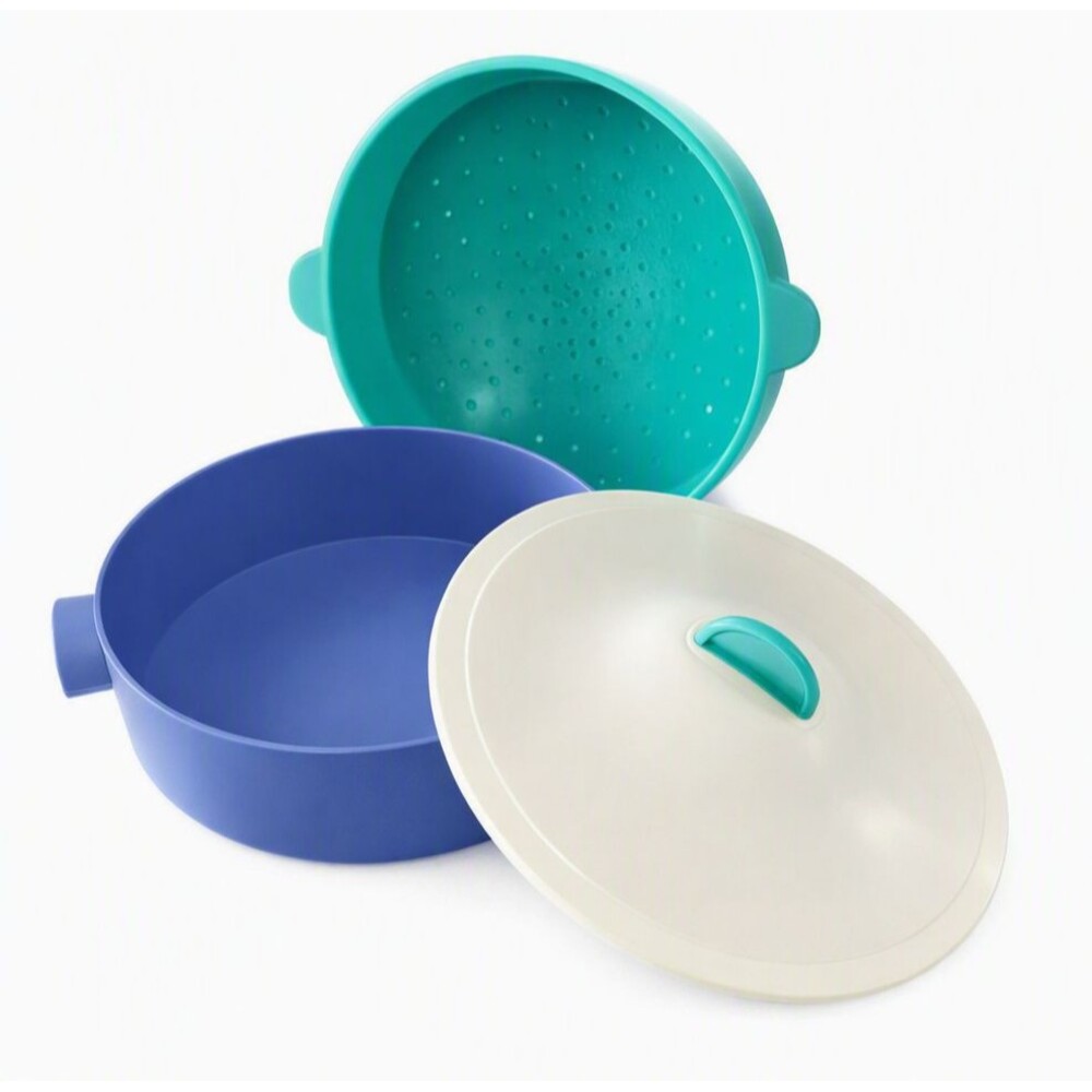 9" Tupperware Microwave Steamer Dish Strainer Rice Vegetable Cooker #3066 Teal